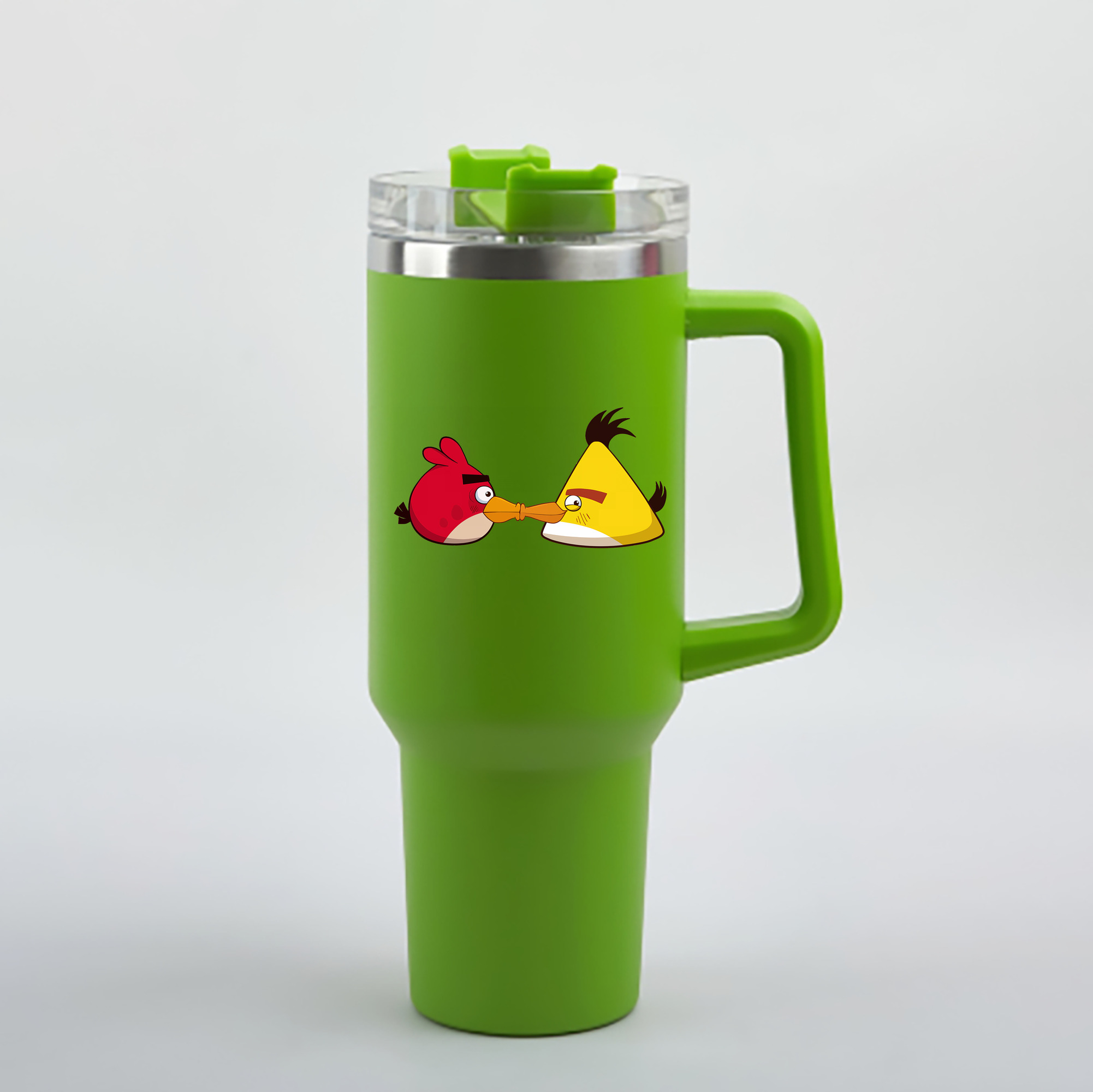 （画像用） Angry Birds アングリーバード 1200mL車用タンブラー - クリスタルステッカー（プラスチックストロー付き）
